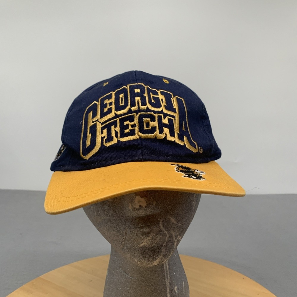Vtg 90s Georgia Tech Yellow Jackets Snapback Hat Navy Blue Gold Embroidered Cap